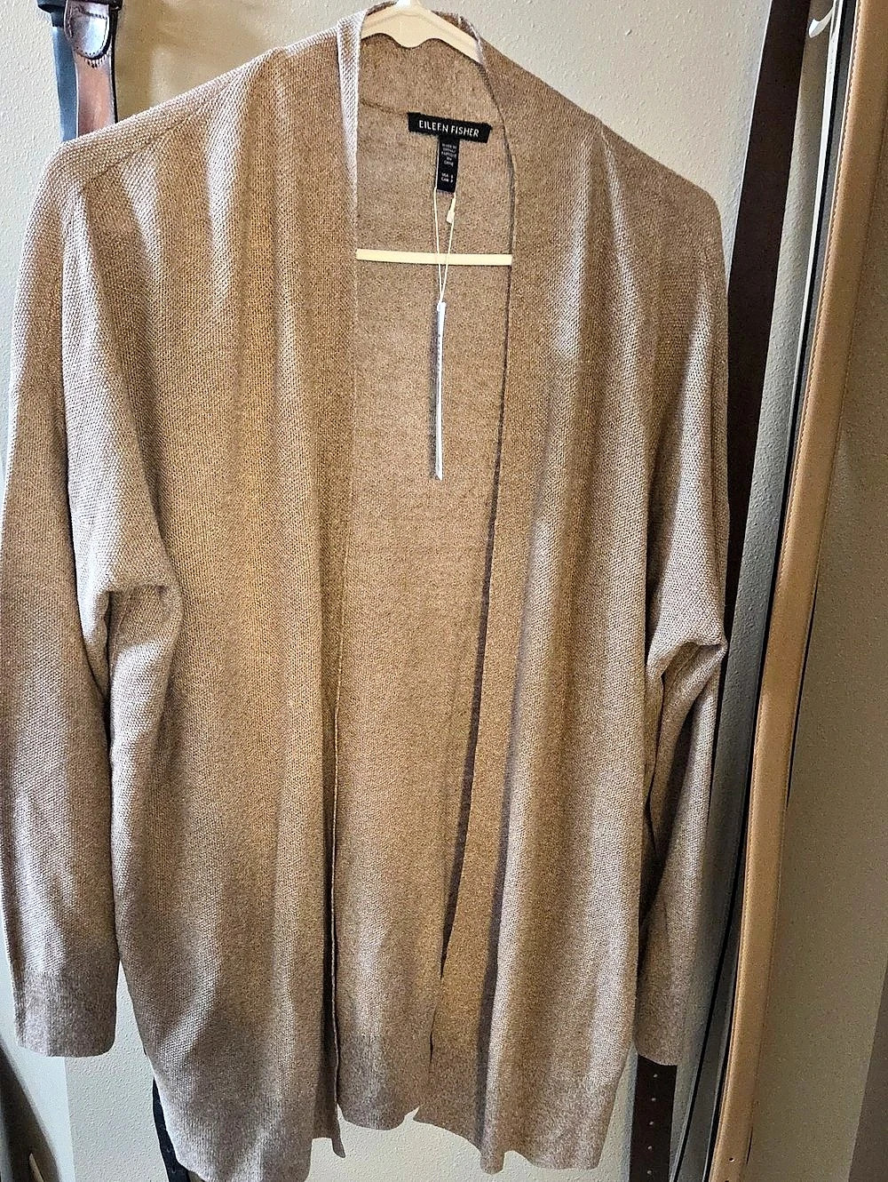 Eileen Fisher Organic Linen Cotton Long Cardigan Brown Small